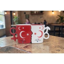 Elifeshop Ay Yıldız Ruh Ikizi Tasarımlı Türk Bayraklı 2li Porselen Kupa Fincan Seti – 250 ml Büyük Boy