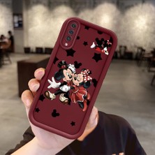 HONTINGA Samsung Galaxy A50 ile Uyumlu Kılıfı Düşüme Önleyici Basitlik Anti Düşme Kamera Korumali Mickey Bordo Desen Yumuşak Silikon Telefon Kılıfı Kadın ve Erkek Için Uygundur K2-7209