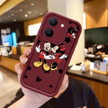 HONTINGA Vivo Y36 ile Uyumlu Kılıfı Düşüme Önleyici Basitlik Anti Düşme Kamera Korumali Mickey Bordo Desen Yumuşak Silikon Telefon Kılıfı Kadın ve Erkek Için Uygundur K2-7209