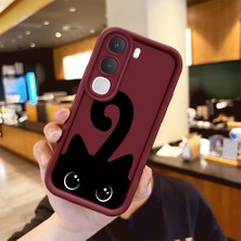 HONTINGA Vıvo Y31 5g  ile Uyumlu Kılıfı Düşüme Önleyici Basitlik Anti Düşme Kamera Korumali Kedi Bordo Desen Yumuşak Silikon Telefon Kılıfı Kadın ve Erkek Için Uygundur K2-7213