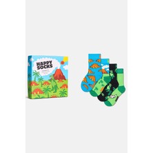 Happy Socks - Çocuk Dinozor Desenli 4\'lü Çorap Hediye Seti