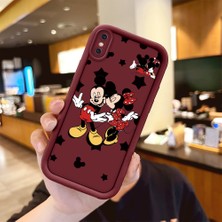 HONTINGA iPhone Xs ile Uyumlu Kılıfı Düşüme Önleyici Basitlik Anti Düşme Kamera Korumali Mickey Bordo Desen Yumuşak Silikon Telefon Kılıfı Kadın ve Erkek Için Uygundur K2-7209