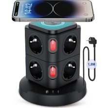Bontec Akım Korumalı Priz, Kule Tipi Priz, 8'li Priz Soketi, 8x Fiş Soketi, 1x USB Girişi, 2x Type-C Girişi, Isıya Dayanıklı Yapı, 1.8 Metre Kablo Uzunluğu, Aşırı Gerilim Koruyucu Çoğaltıcı (16A/3680W)