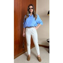 CGA Kadın Gabardin Pantolon Taş Rengi Pantolon 66-10295 Beli Kemerli Bol Paça Licralı Gabardin Pantolon