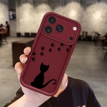 HONTINGA iPhone 17 Pro Max ile Uyumlu Kılıfı Düşüme Önleyici Basitlik Anti Düşme Kamera Korumali Kedi Bordo Desen Yumuşak Silikon Telefon Kılıfı Kadın ve Erkek Için Uygundur K2-7213