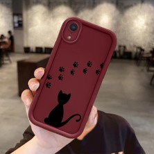 HONTINGA iPhone Xr ile Uyumlu Kılıfı Düşüme Önleyici Basitlik Anti Düşme Kamera Korumali Kedi Bordo Desen Yumuşak Silikon Telefon Kılıfı Kadın ve Erkek Için Uygundur K2-7213