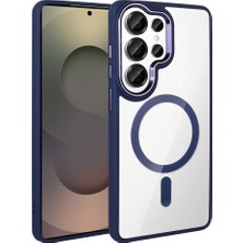 Akare Galaxy S26 Ultra Kılıf M-Safe Şarj Özellikli Zore Krom M-Safe Silikon Kapak - Lacivert