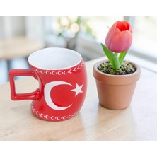 Elifeshop Ay Yıldız Tasarımlı Türk Bayraklı Porselen Kupa Fincan Mug – 350 ml Büyük Boy 019-670