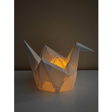 Midori Works Dekoratif Origami Turna Kuşu Gece Lambası - Geometrik Masa Lambası (Led Tealıght Mum Hediyeli)