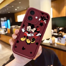 HONTINGA iPhone 16 Plus ile Uyumlu Kılıfı Düşüme Önleyici Basitlik Anti Düşme Kamera Korumali Mickey Bordo Desen Yumuşak Silikon Telefon Kılıfı Kadın ve Erkek Için Uygundur K2-7209