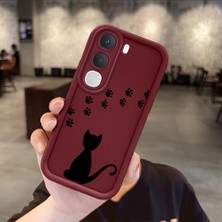 HONTINGA Vıvo Y31 5g  ile Uyumlu Kılıfı Düşüme Önleyici Basitlik Anti Düşme Kamera Korumali Kedi Bordo Desen Yumuşak Silikon Telefon Kılıfı Kadın ve Erkek Için Uygundur K2-7213