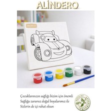 Çocuk Boyama Tuval Seti Mcqueen 6 Lı Akrilik Boya + Fırça + Hazır Görsel Tuval (20X20 )