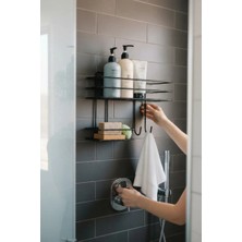 Atacı Siyah 1 Adet Tasarım Uzun Kancalı Sabunluklu Banyo Düzenleyici Raf