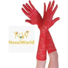 Senka Kırmızı Renk Orta Boy Dantelli Eldiven