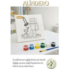 Çocuk Boyama Tuval Seti Mine Craft_2 6 Lı Akrilik Boya + Fırça + Hazır Görsel Tuval (20X20 )