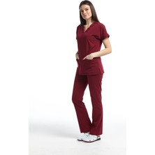 Çatı Medikal Bordo Ultralycra V Yaka Hemşire Doktor Forma Takımı S Beden Konforlu ve Esnek Tasarım