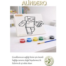 Çocuk Boyama Tuval Seti Mine Craft_1 6 Lı Akrilik Boya + Fırça + Hazır Görsel Tuval (20X20 )