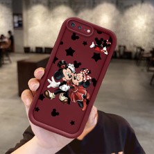 HONTINGA iPhone 7 Plus ile Uyumlu Kılıfı Düşüme Önleyici Basitlik Anti Düşme Kamera Korumali Mickey Bordo Desen Yumuşak Silikon Telefon Kılıfı Kadın ve Erkek Için Uygundur K2-7209