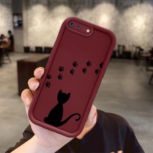HONTINGA iPhone 8 Plus ile Uyumlu Kılıfı Düşüme Önleyici Basitlik Anti Düşme Kamera Korumali Kedi Bordo Desen Yumuşak Silikon Telefon Kılıfı Kadın ve Erkek Için Uygundur K2-7213