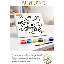 Çocuk Boyama Tuval Seti Kuromi Çiçek 6 Lı Akrilik Boya + Fırça + Hazır Görsel Tuval (20X20 )