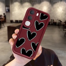 HONTINGA Vıvo Y21D  ile Uyumlu Kılıfı Düşüme Önleyici Basitlik Anti Düşme Kamera Korumali Kalp Bordo Desen Yumuşak Silikon Telefon Kılıfı Kadın ve Erkek Için Uygundur K2-7216
