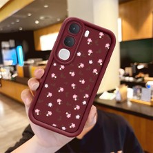 HONTINGA Vıvo Y21D  ile Uyumlu Kılıfı Düşüme Önleyici Basitlik Anti Düşme Kamera Korumali Çiçek Bordo Desen Yumuşak Silikon Telefon Kılıfı Kadın ve Erkek Için Uygundur K2-7221
