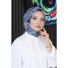 Afvente Fırça Desen İndigo Soft Pamuk Eşarp