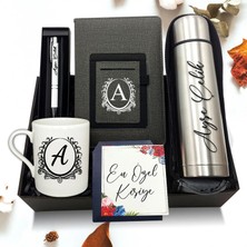 As Company Kişiye Özel Deri Kılıflı Çelik Termos & Cepli Defter & Kupa & Beyaz Kalem Hediye Seti