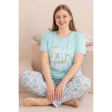 Farya Home Büyük Beden Pamuklu Desenli Anne Kalıp Kısa Kollu Pijama Takımı