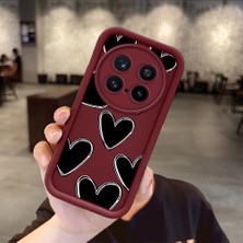HONTINGA Vivo X200 Pro ile Uyumlu Kılıfı Düşüme Önleyici Basitlik Anti Düşme Kamera Korumali Kalp Bordo Desen Yumuşak Silikon Telefon Kılıfı Kadın ve Erkek Için Uygundur K2-7216