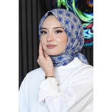 Afvente Mozaik Desen Lacivert Soft Pamuk Eşarp