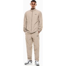 EA7 Erkek Regular Fit Dik Yakalı Kontrast Logo Desenli Düz Paçalı Bej Eşofman Takımı 7M001285 AF13190-U6167