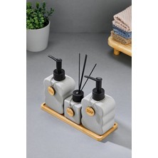 Cooker 3'lü 300 ml Seramik Bambu Standlı Banyo Seti CKR3883