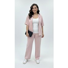 Koza Butik Kadın Büyük Beden Kısa Kollu Fermuarlı Kapüşonlu Dantel Detaylı Eşofman Takımı 8239-26