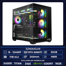 Xaser Thor X50 I5 12400F 32GB Ram 1tb M.2 Nvme SSD 16GB RTX5060TI Sıvı Soğutmalı Oyuncu Hazır Tavsiye Sistem