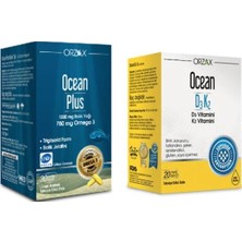 Orzax Ocean Plus Omega 3 1200 Mg 30 Kapsül + D3 ve K2 Vitamini 20 ml 2 Adet Balık Yağı