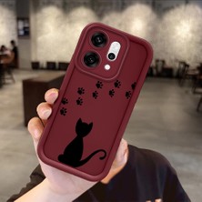 HONTINGA Oppo Reno 14 Pro 5g  ile Uyumlu Kılıfı Düşüme Önleyici Basitlik Anti Düşme Kamera Korumali Kedi Bordo Desen Yumuşak Silikon Telefon Kılıfı Kadın ve Erkek Için Uygundur K2-7213