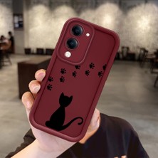 HONTINGA Vivo Y04 ile Uyumlu Kılıfı Düşüme Önleyici Basitlik Anti Düşme Kamera Korumali Kedi Bordo Desen Yumuşak Silikon Telefon Kılıfı Kadın ve Erkek Için Uygundur K2-7213