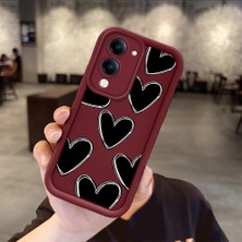 HONTINGA Vivo Y04 ile Uyumlu Kılıfı Düşüme Önleyici Basitlik Anti Düşme Kamera Korumali Kalp Bordo Desen Yumuşak Silikon Telefon Kılıfı Kadın ve Erkek Için Uygundur K2-7216