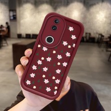 HONTINGA Vivo V50 ile Uyumlu Kılıfı Düşüme Önleyici Basitlik Anti Düşme Kamera Korumali Çiçek Bordo Desen Yumuşak Silikon Telefon Kılıfı Kadın ve Erkek Için Uygundur K2-7221