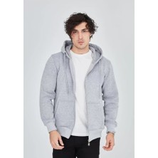 Ulak Handmader Unisex Tam Fermuarlı Kapşonlu  Sweatshirt - Gri