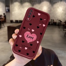 HONTINGA Samsung Galaxy A50 ile Uyumlu Kılıfı Düşüme Önleyici Basitlik Anti Düşme Kamera Korumali Kalp Bordo Desen Yumuşak Silikon Telefon Kılıfı Kadın ve Erkek Için Uygundur K2-7211