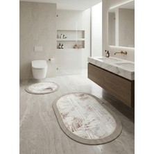 Melena Carpet Premium Kaymaz Taban Banyo Paspası Jüt Kenar Detaylı Oval Yuvarlak Set 100X60-60X60