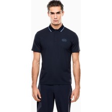 EA7 Erkek Vücut Sıcaklığını Sabit Tutan Kumaş Dar Kalıp Logo Desenli Kısa Kollu Lacivert Polo Yaka T-Shirt 7M001288 AF13520-UB102