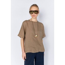 CGA Kadın Keten Bluz Sırt Detaylı Keten Kadın Bluz Vizon Rengi Keten Bluz