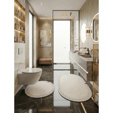 Melena Carpet Premium Kaymaz Taban Banyo Paspası Jüt Kenar Detaylı Oval Yuvarlak Set 100X60-60X60