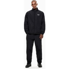 EA7 Erkek Regular Fit Dik Yakalı Kontrast Logo Desenli Düz Paçalı Siyah Eşofman Takımı 7M001285 AF13190-UC001