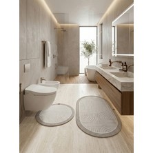 Melena Carpet Premium Kaymaz Taban Banyo Paspası Jüt Kenar Detaylı Oval Yuvarlak Set 100X60-60X60