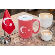Elifeshop Ay Yıldız Tasarımlı Türk Bayraklı Porselen Kupa Fincan Mug – 450 ml Büyük Boy 019-677