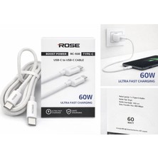 Rose RC-930 Usb-C To Usb-C Örgü Kablo – 60W Ultra Hızlı Şarj, 1 Metre, Güvenli ve Dayanıklı örgü kablo